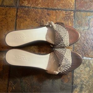Sesto Meucci Tan and Brown Woven Sandals